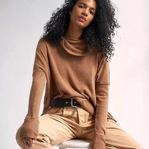 Free People The Rosa Ribbed Long Sleeve Brown